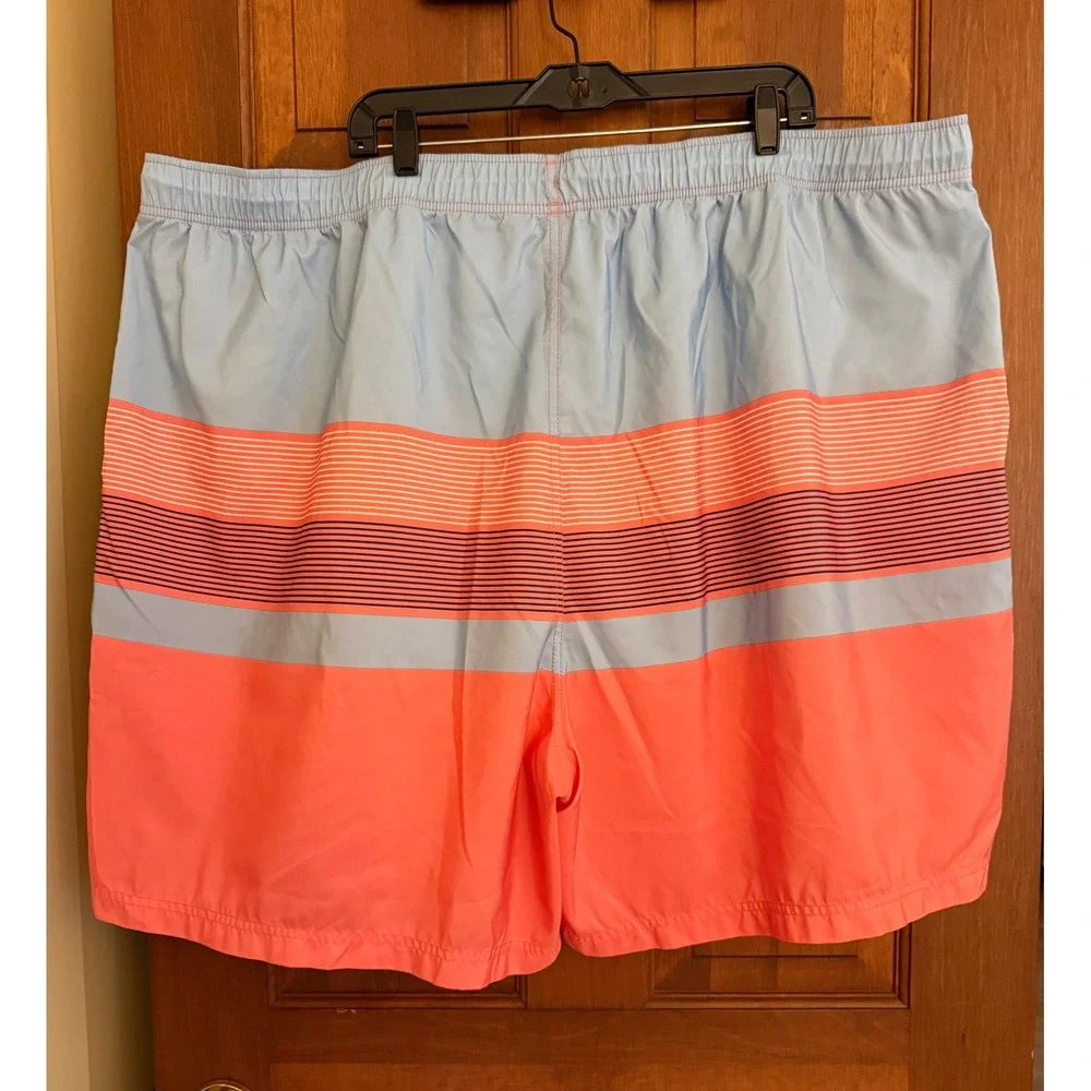 Nautica Swim‎ Trunks Mens 6XL Striped Coral/Blue Mesh-Lined Board Shorts